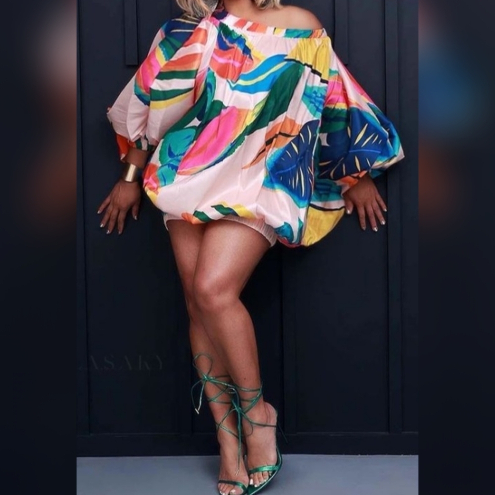 ➕️HD💜 Colorful Off-Shoulder Mini Dress - Picture 4 of 4